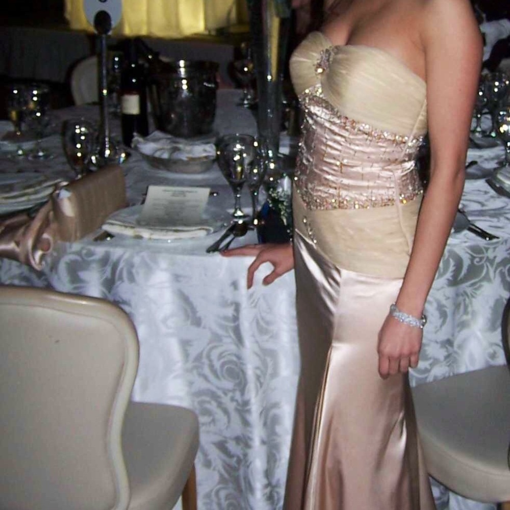 Alyce Design Aline strapless nude gown. SZ. 4